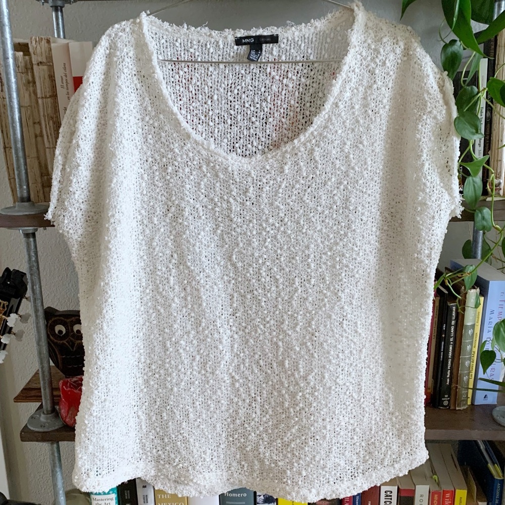 MANGO Open Knit Ivory Top